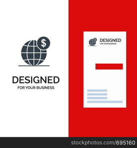 Dollar, Global, Business, Globe, International Grey Logo Design and Business Card Template