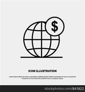 Dollar, Global, Business, Globe, International Line Icon Vector
