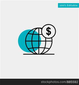Dollar, Global, Business, Globe, International turquoise highlight circle point Vector icon