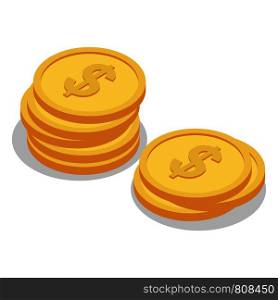 Dollar gold coin icon set. Isometric set of dollar gold coin vector icons for web design isolated on white background. Dollar gold coin icon set, isometric style