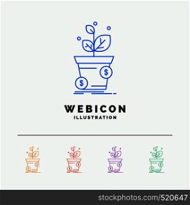 dollar, growth, pot, profit, business 5 Color Line Web Icon Template isolated on white. Vector illustration. Vector EPS10 Abstract Template background
