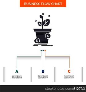 dollar, growth, pot, profit, business Business Flow Chart Design with 3 Steps. Glyph Icon For Presentation Background Template Place for text.. Vector EPS10 Abstract Template background