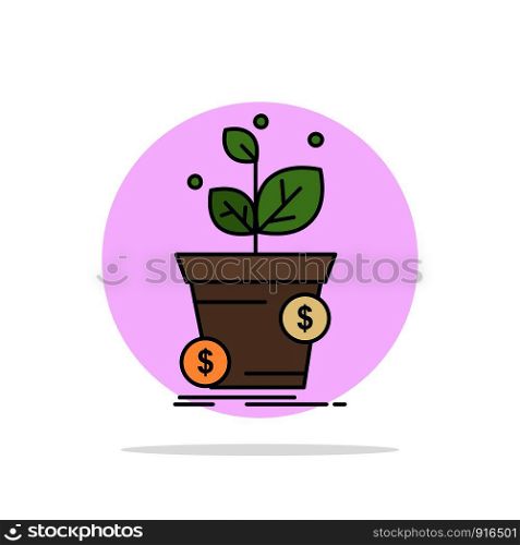 dollar, growth, pot, profit, business Flat Color Icon Vector