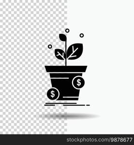 dollar, growth, pot, profit, business Glyph Icon on Transparent Background. Black Icon. Vector EPS10 Abstract Template background