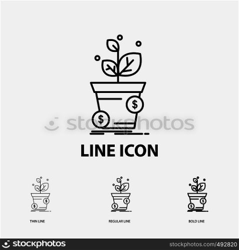 dollar, growth, pot, profit, business Icon in Thin, Regular and Bold Line Style. Vector illustration. Vector EPS10 Abstract Template background
