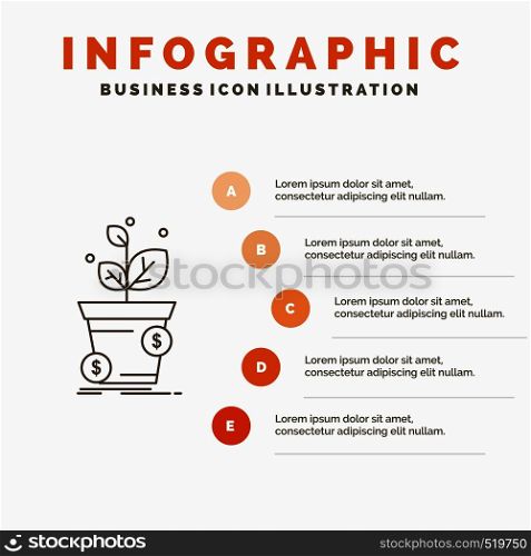 dollar, growth, pot, profit, business Infographics Template for Website and Presentation. Line Gray icon with Orange infographic style vector illustration. Vector EPS10 Abstract Template background