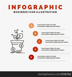 dollar, growth, pot, profit, business Infographics Template for Website and Presentation. Line Gray icon with Orange infographic style vector illustration. Vector EPS10 Abstract Template background