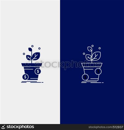 dollar, growth, pot, profit, business Line and Glyph web Button in Blue color Vertical Banner for UI and UX, website or mobile application. Vector EPS10 Abstract Template background