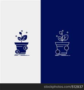 dollar, growth, pot, profit, business Line and Glyph web Button in Blue color Vertical Banner for UI and UX, website or mobile application. Vector EPS10 Abstract Template background