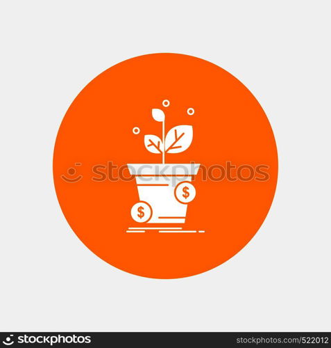 dollar, growth, pot, profit, business White Glyph Icon in Circle. Vector Button illustration. Vector EPS10 Abstract Template background