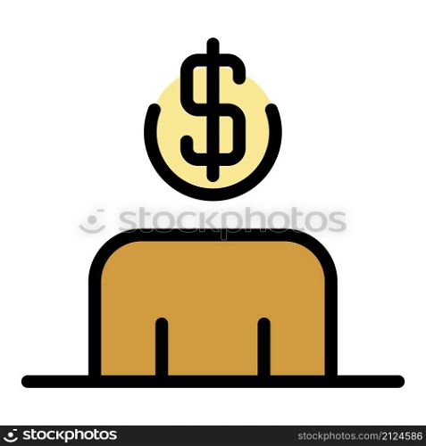 Dollar head man icon. Outline dollar head man vector icon color flat isolated. Dollar head man icon color outline vector