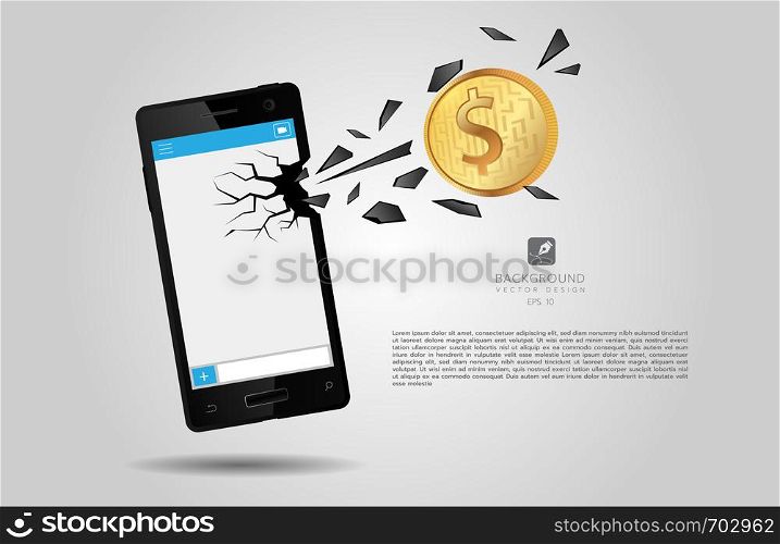 Dollar icon Breakthrough screen smartphone vector