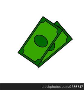 Dollar icon. Green banknote and Cash money. Outline cartoon. Dollar icon. Green banknote. Cash money