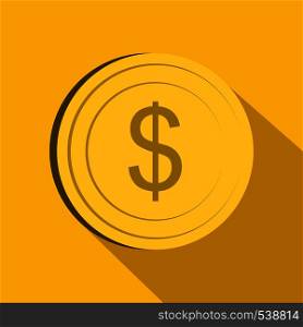 Dollar icon in flat style on yellow background. Dollar icon, flat style