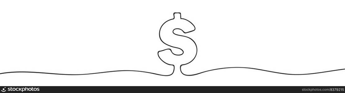 Dollar icon in one line. Continuous line. The concept of money, earnings and wealth. Vector illustration