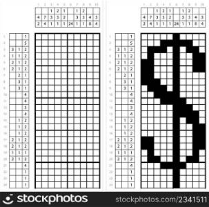Dollar Icon Nonogram Pixel Art, Currency Sign, Dollar Bill, Paper Money, $, Sign Vector Art Illustration, Logic Puzzle Game Griddlers, Pic-A-Pix, Picture Paint By Numbers, Picross