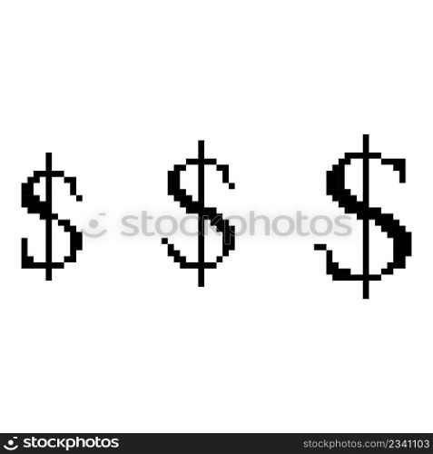 Dollar Icon Pixel Art, Currency Sign, Paper Money,   Vector Art Illustration, Digital Pixelated Form