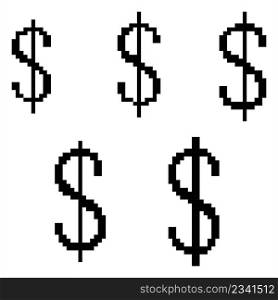 Dollar Icon Pixel Art, Currency Sign, Paper Money, $ Vector Art Illustration, Digital Pixelated Form