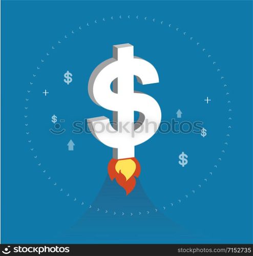 dollar icon rising as a rocket increase value on international financial markets symbol, business concept