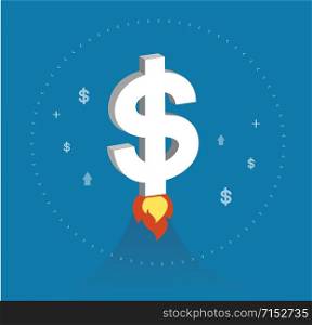 dollar icon rising as a rocket increase value on international financial markets symbol, business concept