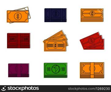 Dollar icon set. Color outline set of dollar vector icons for web design isolated on white background. Dollar icon set, color outline style