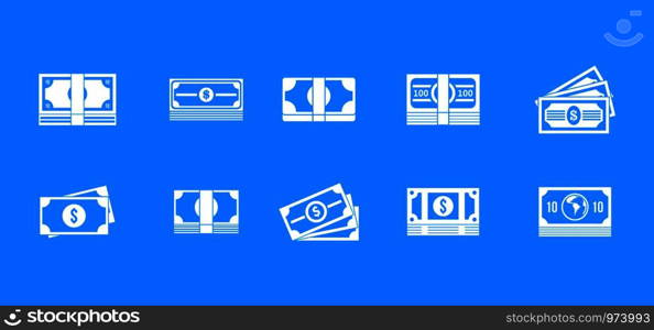 Dollar icon set. Simple set of dollar vector icons for web design isolated on blue background. Dollar icon blue set vector