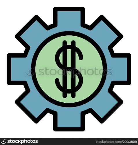 Dollar in gear icon. Outline dollar in gear vector icon color flat isolated. Dollar in gear icon color outline vector