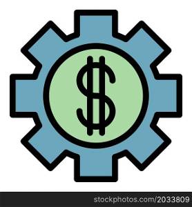 Dollar in gear icon. Outline dollar in gear vector icon color flat isolated. Dollar in gear icon color outline vector