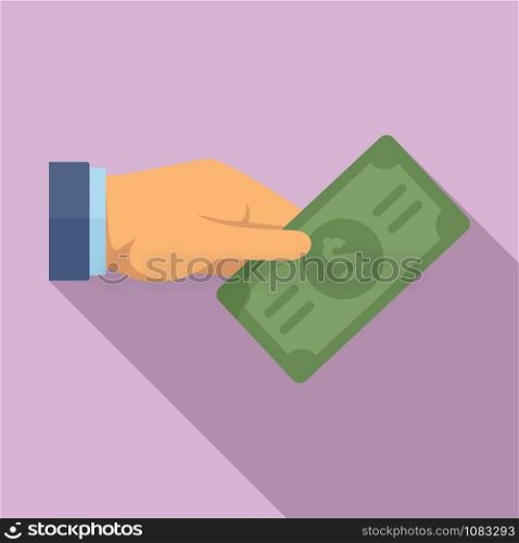 Dollar in hand icon. Flat illustration of dollar in hand vector icon for web design. Dollar in hand icon, flat style