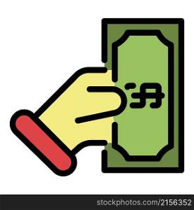 Dollar in hand icon. Outline dollar in hand vector icon color flat isolated. Dollar in hand icon color outline vector