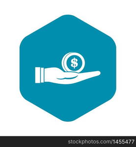 Dollar in hand icon. Simple illustration of dollar in hand vector icon for web design. Dollar in hand icon, simple style