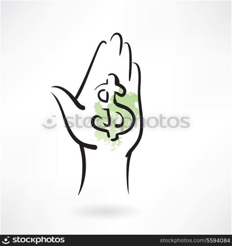 dollar in the hand grunge icon