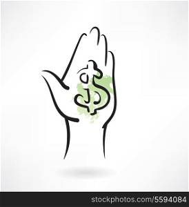dollar in the hand grunge icon
