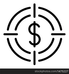 Dollar in the target icon. Outline dollar in the target vector icon for web design isolated on white background. Dollar in the target icon, outline style