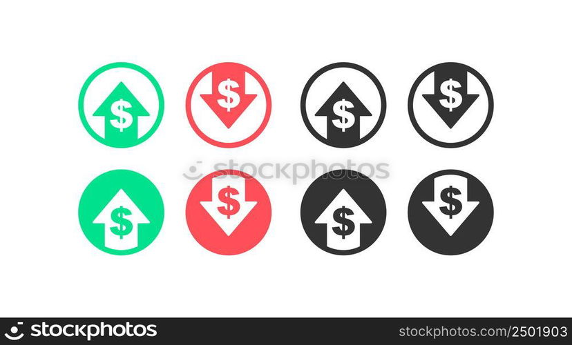 Dollar increase and decrease icon. The rise and fall of the dollar vector desing.