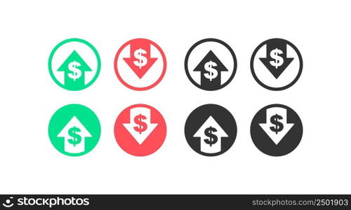 Dollar increase and decrease icon. The rise and fall of the dollar vector desing.