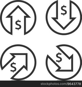 Dollar increase decrease icon money symbol Vector Image