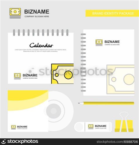 Dollar Logo, Calendar Template, CD Cover, Diary and USB Brand Stationary Package Design Vector Template