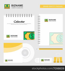 Dollar Logo, Calendar Template, CD Cover, Diary and USB Brand Stationary Package Design Vector Template