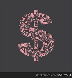 Dollar made of art subjects. A vector illustration