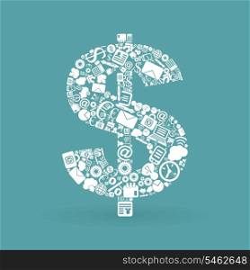 Dollar made of business subjects. A vector illustration