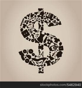 Dollar made of clothes. A vector illustration