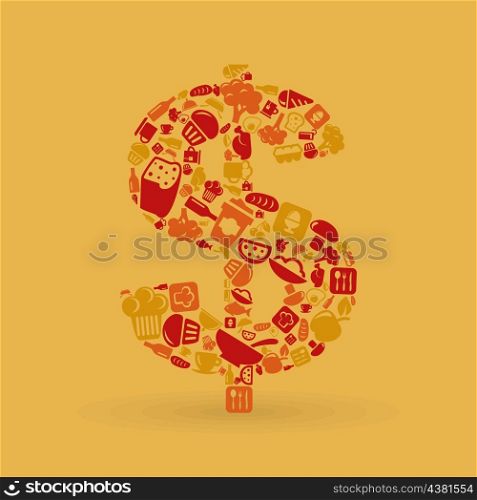 Dollar made of food subjects. A vector illustration