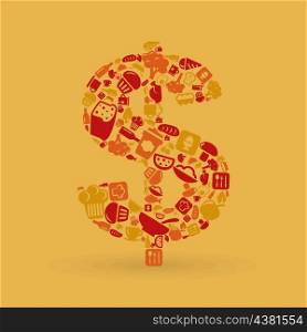Dollar made of food subjects. A vector illustration