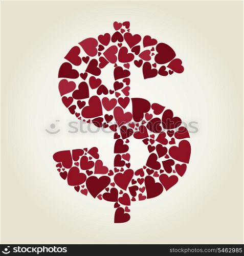 Dollar made of hearts. Vector illustrations