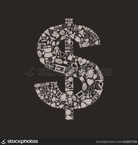 Dollar made of medicine subjects. A vector illustration