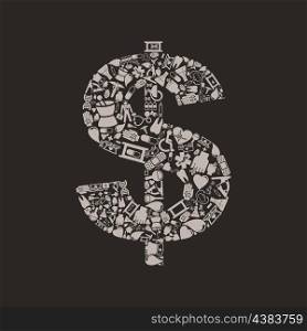 Dollar made of medicine subjects. A vector illustration