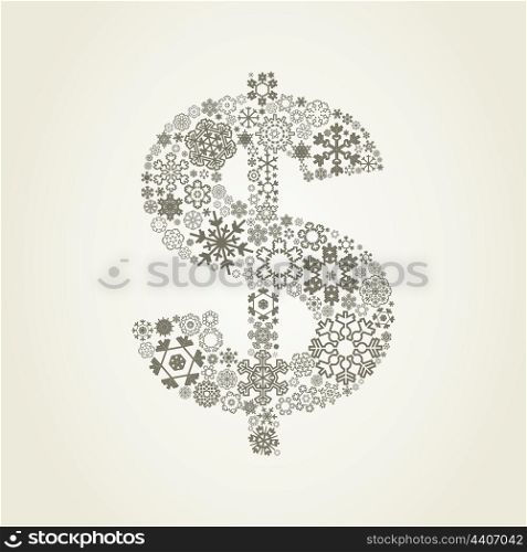 Dollar made of snowflakes. A vector illustration