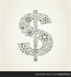 Dollar made of snowflakes. A vector illustration