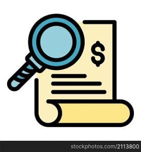 Dollar magnifier report icon. Outline dollar magnifier report vector icon color flat isolated. Dollar magnifier report icon color outline vector